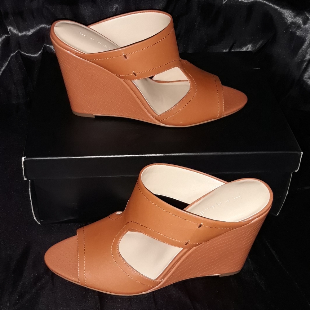 Sale💙H by Halston Open-Toe Cut-Out Leather Mules
